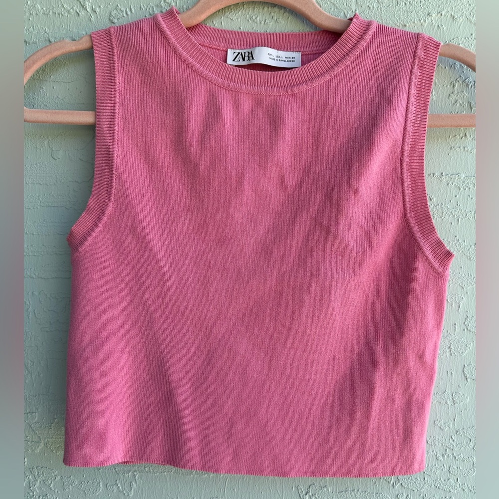 Zara women’s ribbed pink cropped tank top size L